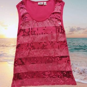 Cato Sz Small Hot Pink Fuschia Sleeveless Sequin Top Excellent Condition